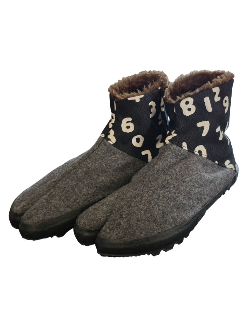 Women's Gray Split-Toe Ankle Booties with Number-Print Cuff